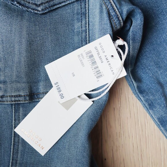 NWT GOOD AMERICAN Blue Washed FIT FOR SUCCESS Jeans Denim Stretch Jumpsuit 1 / S - Picture 7 of 7